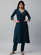 INAARA - Flared silk blend kurta with beautiful pin tucks and sequin.