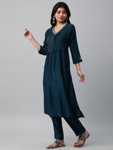 INAARA - Flared silk blend kurta with beautiful pin tucks and sequin.