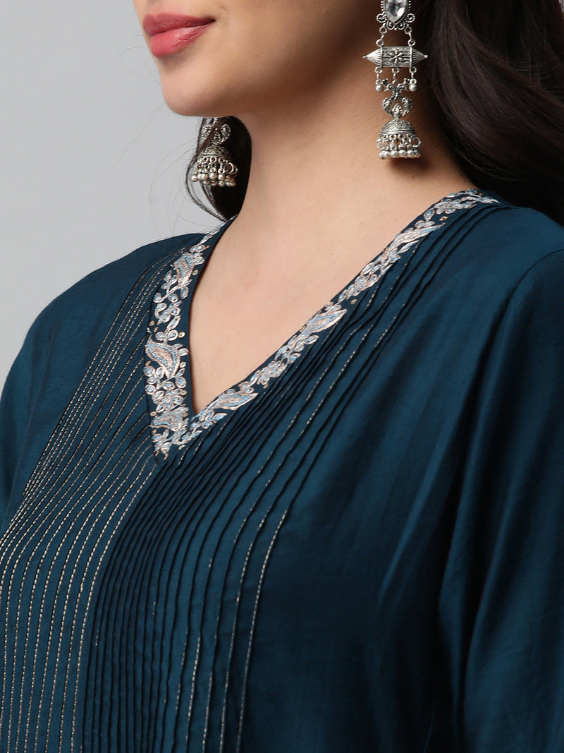 INAARA - Flared silk blend kurta with beautiful pin tucks and sequin.