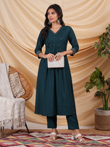 INAARA - Flared Pleated silk blend kurta with zari embroidery and sequin work.