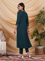 INAARA - Flared Pleated silk blend kurta with zari embroidery and sequin work.