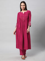 Inaara - Pleated silk blend kurta with ornate zari embroidery and delicate hand work.