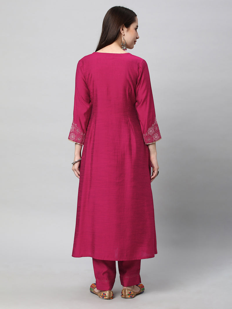 Inaara - Pleated silk blend kurta with ornate zari embroidery and delicate hand work.