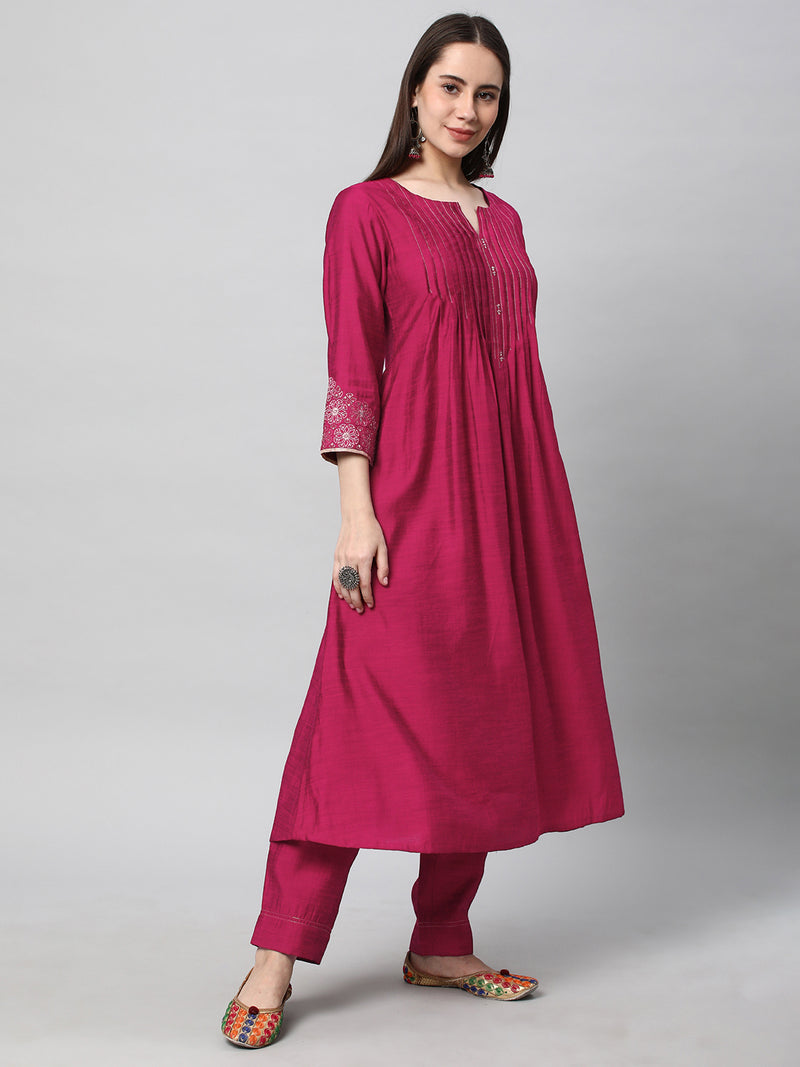 Inaara - Pleated silk blend kurta with ornate zari embroidery and delicate hand work.