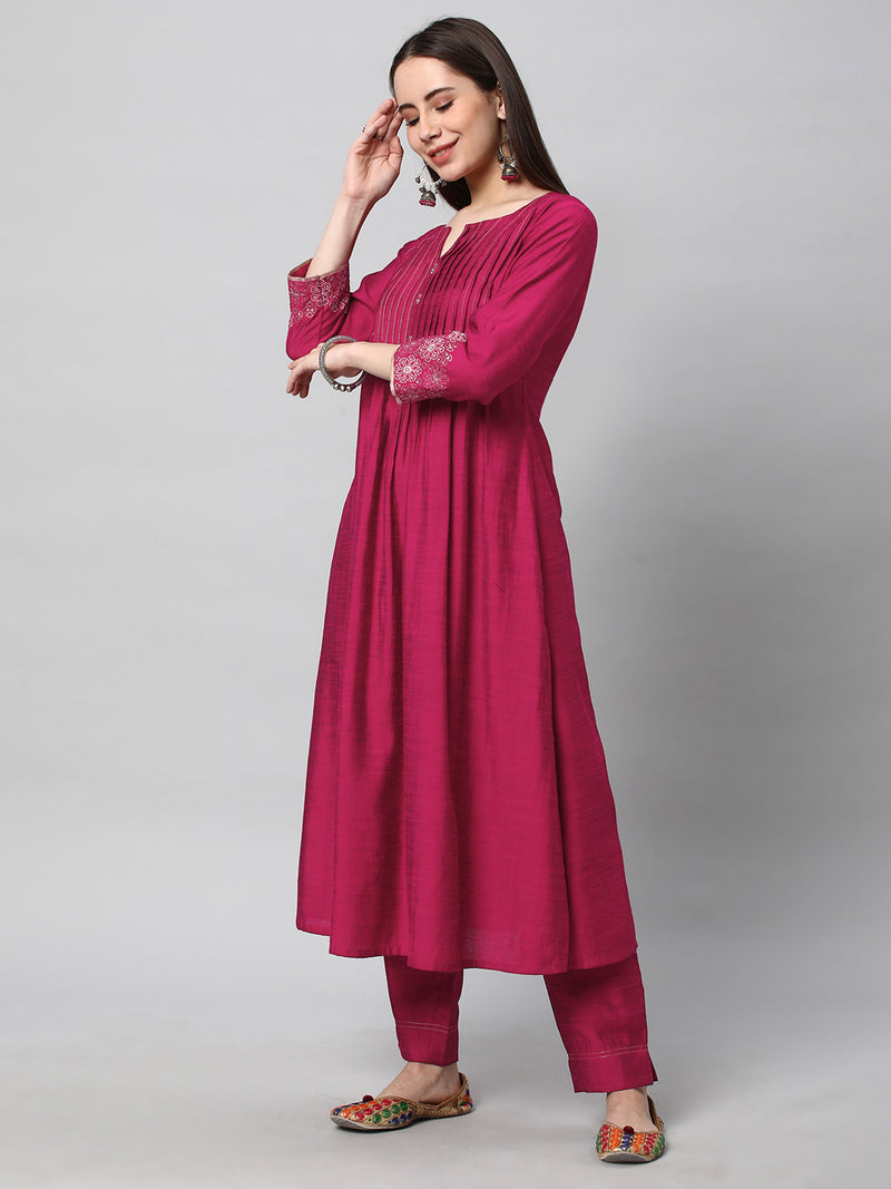 Inaara - Pleated silk blend kurta with ornate zari embroidery and delicate hand work.