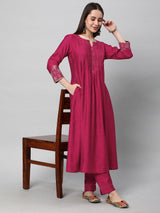 Inaara - Pleated silk blend kurta with ornate zari embroidery and delicate hand work.