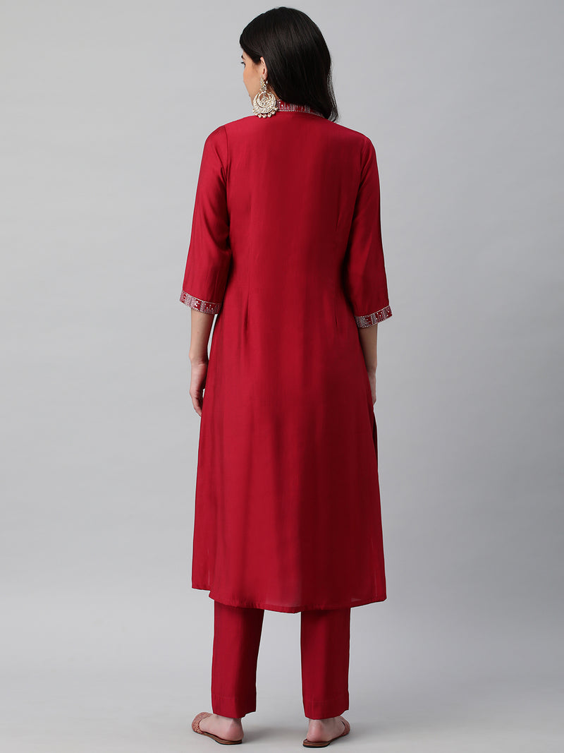 INAARA - Embroidered A line kurta with gathering & sequins detail.