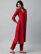 INAARA - Embroidered A line kurta with gathering & sequins detail.