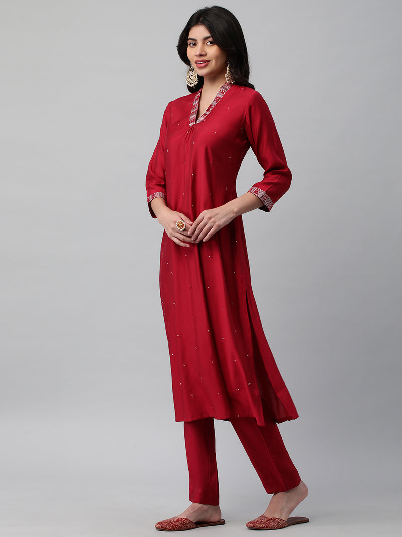 INAARA - Embroidered A line kurta with gathering & sequins detail.