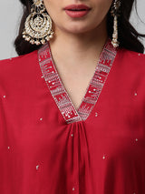 INAARA - Embroidered A line kurta with gathering & sequins detail.