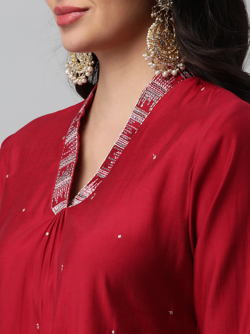 INAARA - Embroidered A line kurta with gathering & sequins detail.