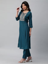 INAARA - A line kurta in silk blend fabric with zari and sequin detailing.