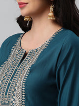 INAARA - A line kurta in silk blend fabric with zari and sequin detailing.