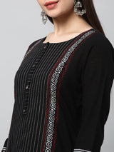 Leher - A line cotton kurta with a striped center panel with hand block print detailing.