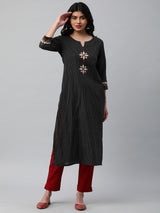 Leher - Straight cut kurta on woven cotton fabric with block print.