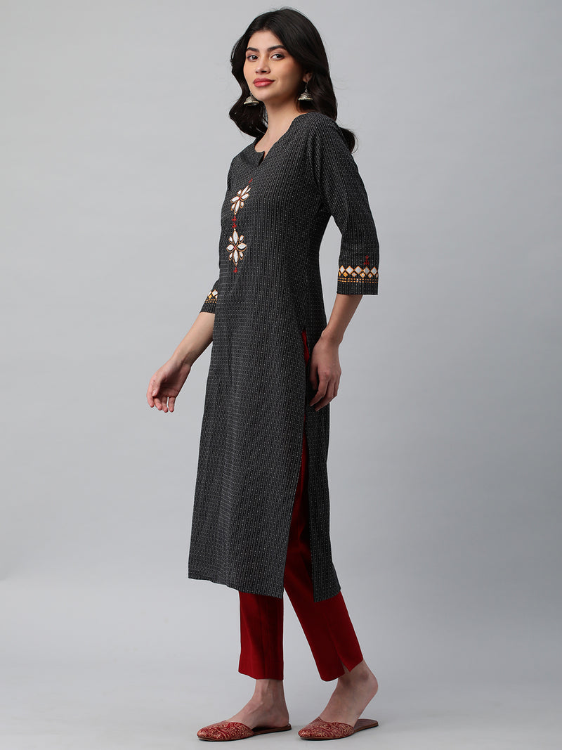 Leher - Straight cut kurta on woven cotton fabric with block print.