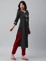 Leher - Straight cut kurta on woven cotton fabric with block print.