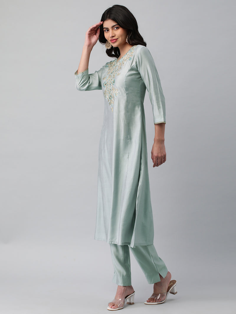 Tasya - A line silk blend kurta with beautiful gota Patti embroidery & anchor threads.