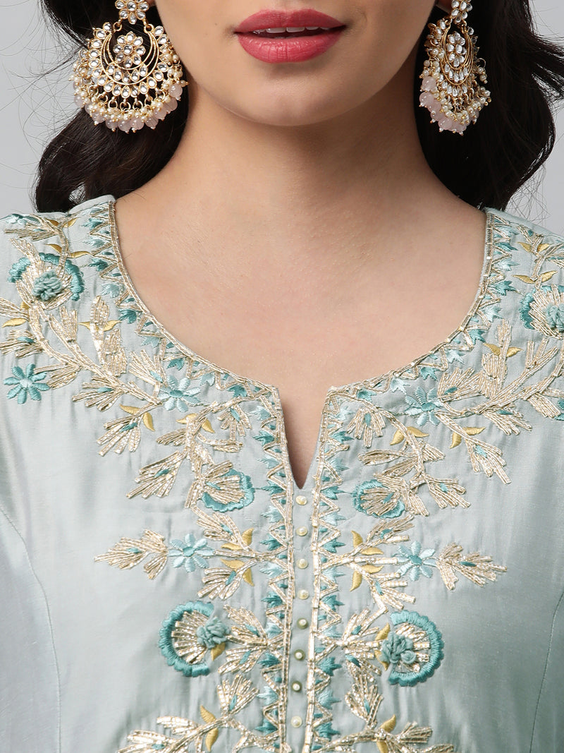 Tasya - A line silk blend kurta with beautiful gota Patti embroidery & anchor threads.