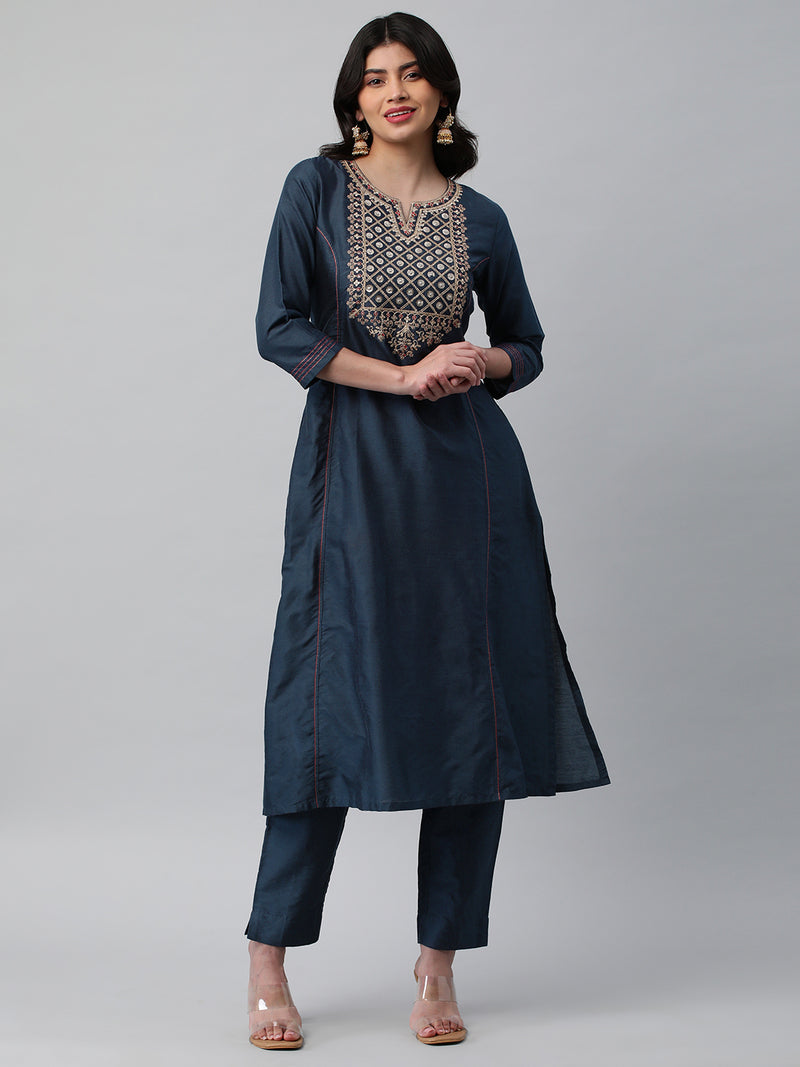 INAARA - A line kurta with beautiful zari and resham embroidery.