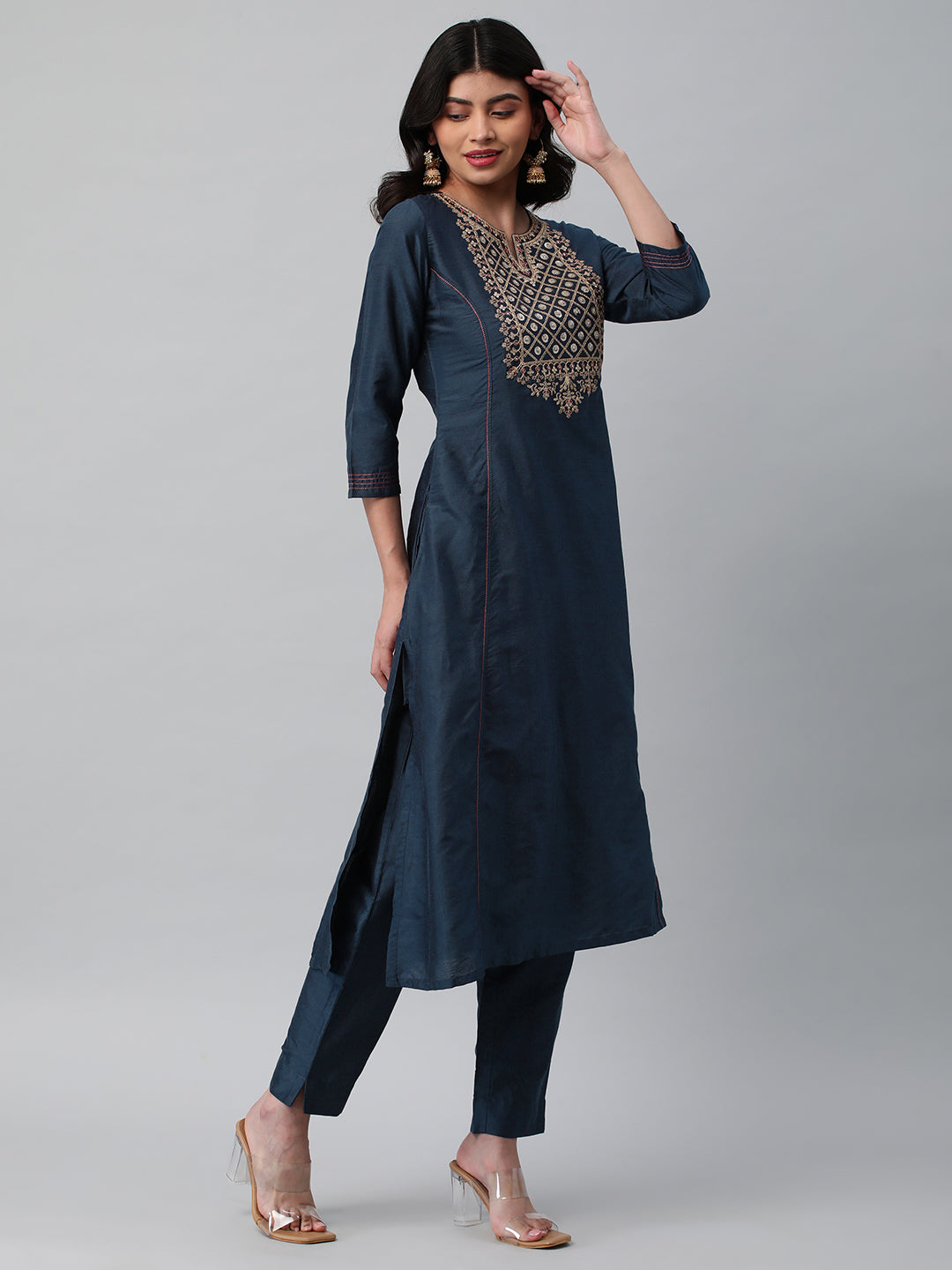 Party Edit- A line kurta with beautiful zari and resham embroidery
