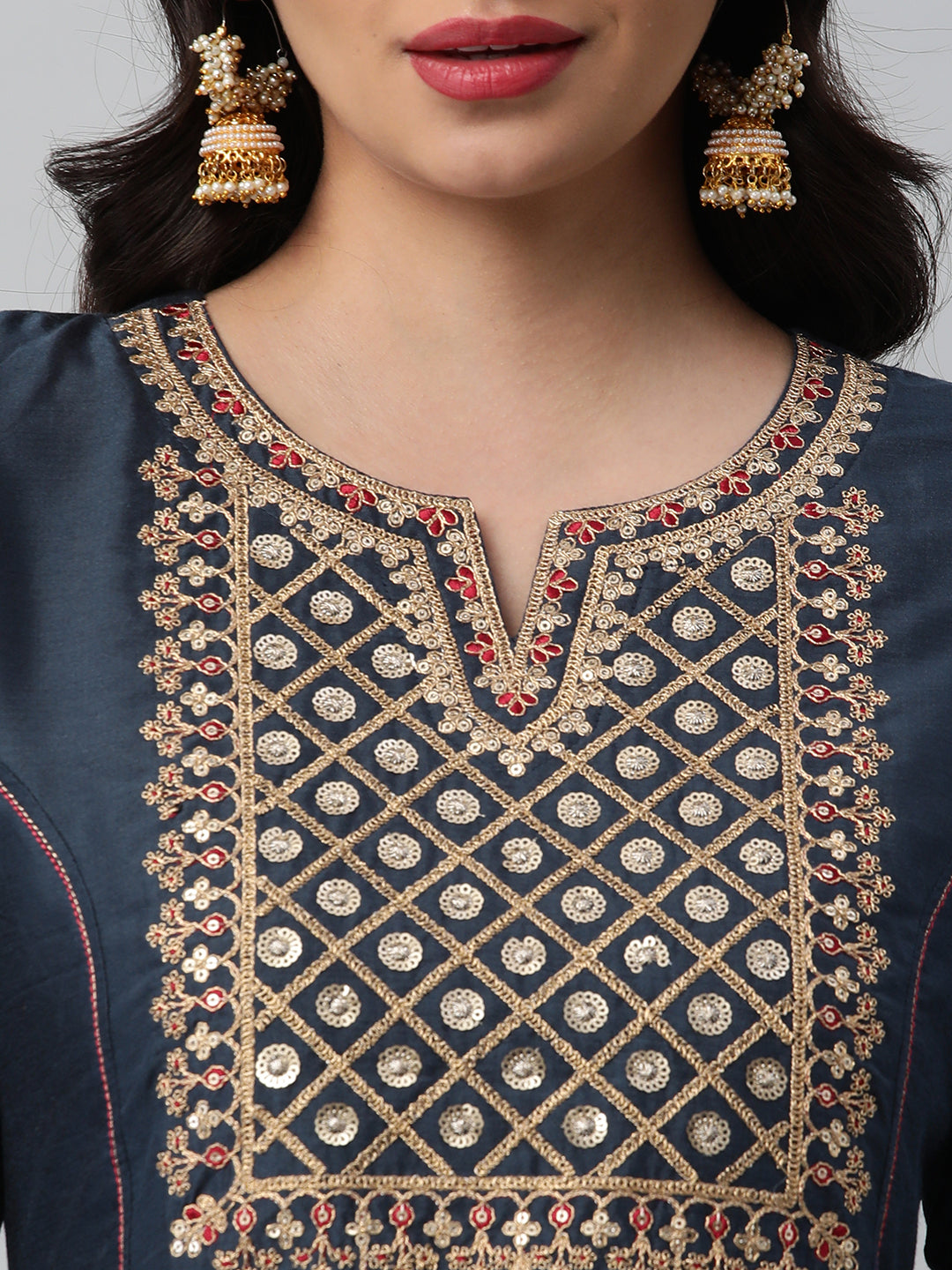 Party Edit- A line kurta with beautiful zari and resham embroidery