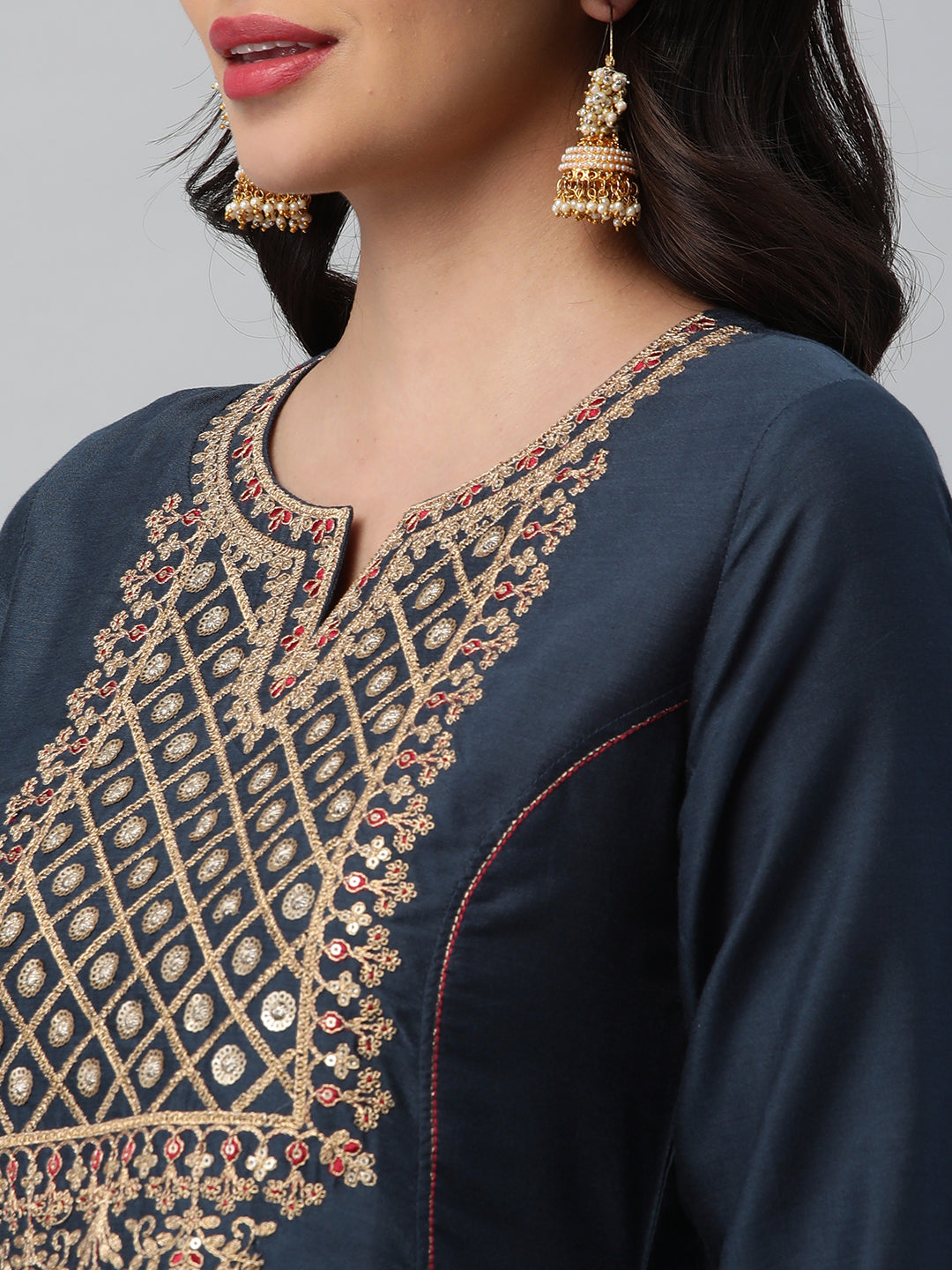 Party Edit- A line kurta with beautiful zari and resham embroidery