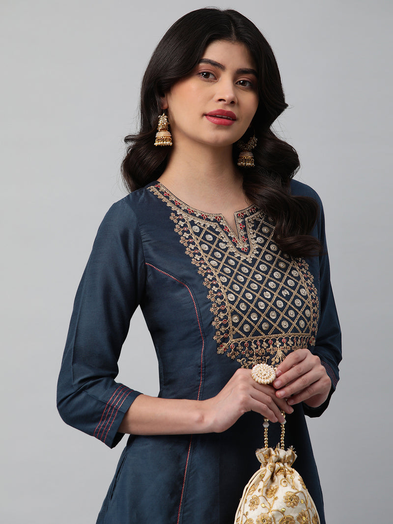 INAARA - A line kurta with beautiful zari and resham embroidery.