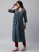 Printed cotton kurta with gathering on the empire line.