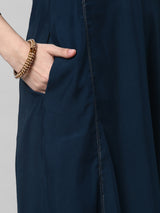 TASYA - A Line Roman Silk Kurta with Machine Embroidery in Contrasting Colors