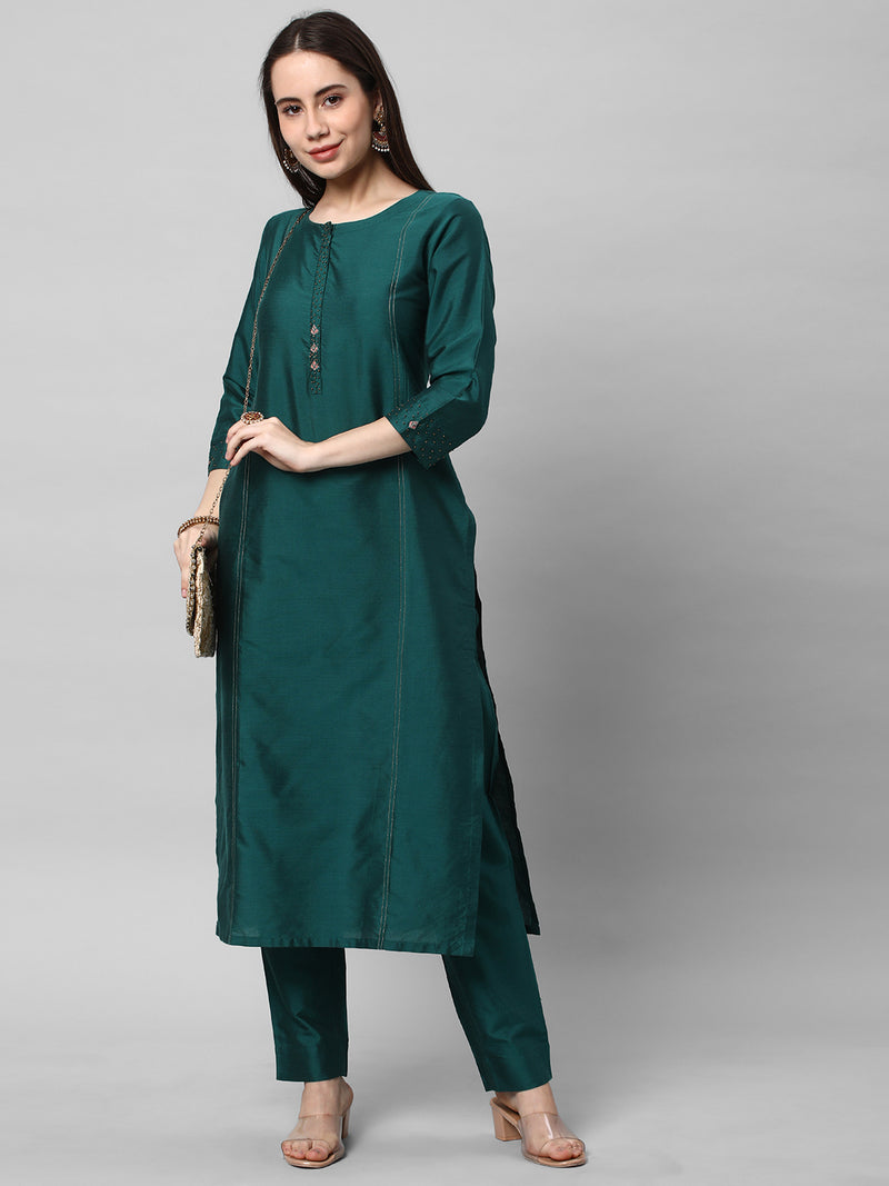 Vama - A viscose straight kurta with mock placket.