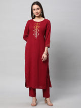 Leher - A cotton straight kurta with hand embroidery in the gradient colors.