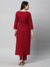 Leher - A cotton straight kurta with hand embroidery in the gradient colors.