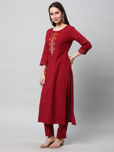 Leher - A cotton straight kurta with hand embroidery in the gradient colors.