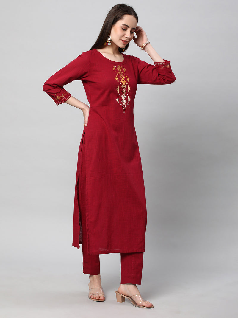 Leher - A cotton straight kurta with hand embroidery in the gradient colors.