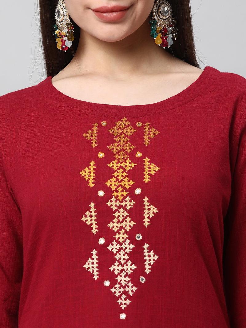 Leher - A cotton straight kurta with hand embroidery in the gradient colors.