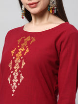 Leher - A cotton straight kurta with hand embroidery in the gradient colors.