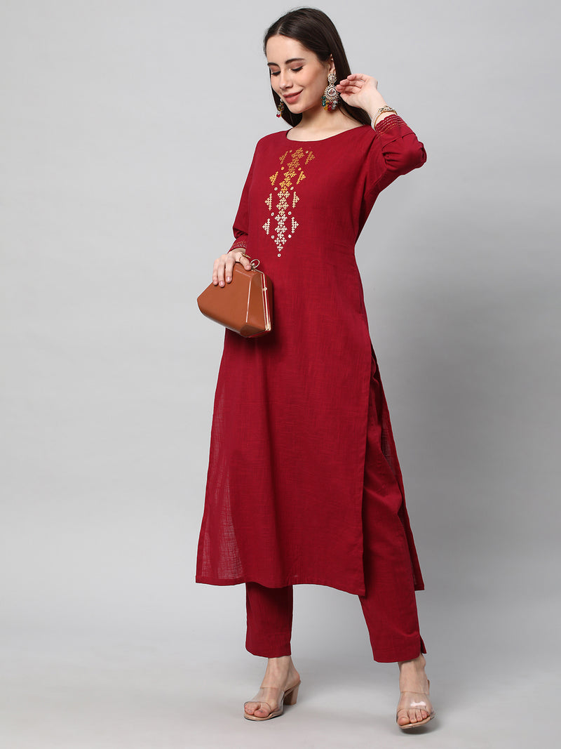 Leher - A cotton straight kurta with hand embroidery in the gradient colors.