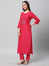 INAARA - A straight kurta with mock placket enhanced with machine embroidery.