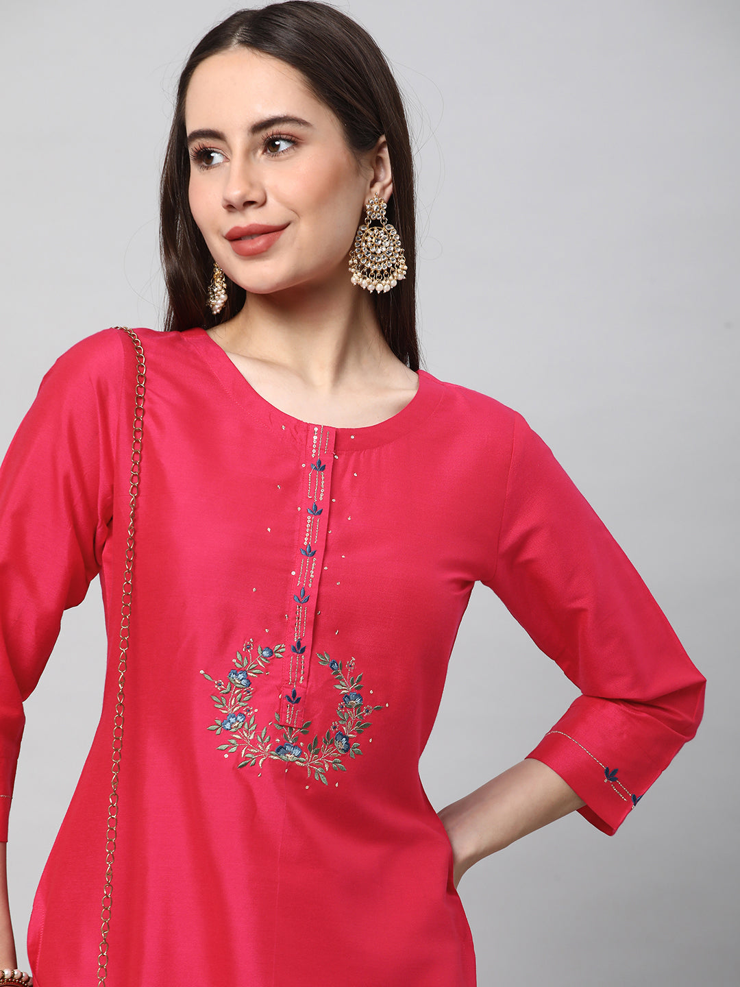 INAARA - A straight kurta with mock placket enhanced with machine embroidery