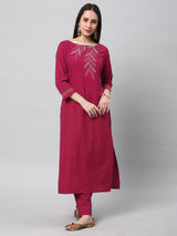 Leher - A rayon slub kurta with placement dori embroidery.