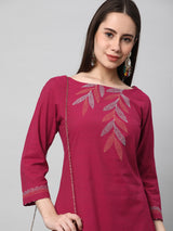 Leher - A rayon slub kurta with placement dori embroidery.