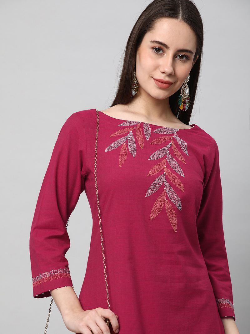 Leher - A rayon slub kurta with placement dori embroidery.