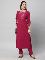 Leher - A rayon slub kurta with placement dori embroidery.