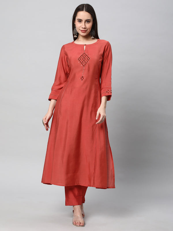 VAMA - A flared kurta with shoulder placement with  machine embroidery enhanced with sequin detail.