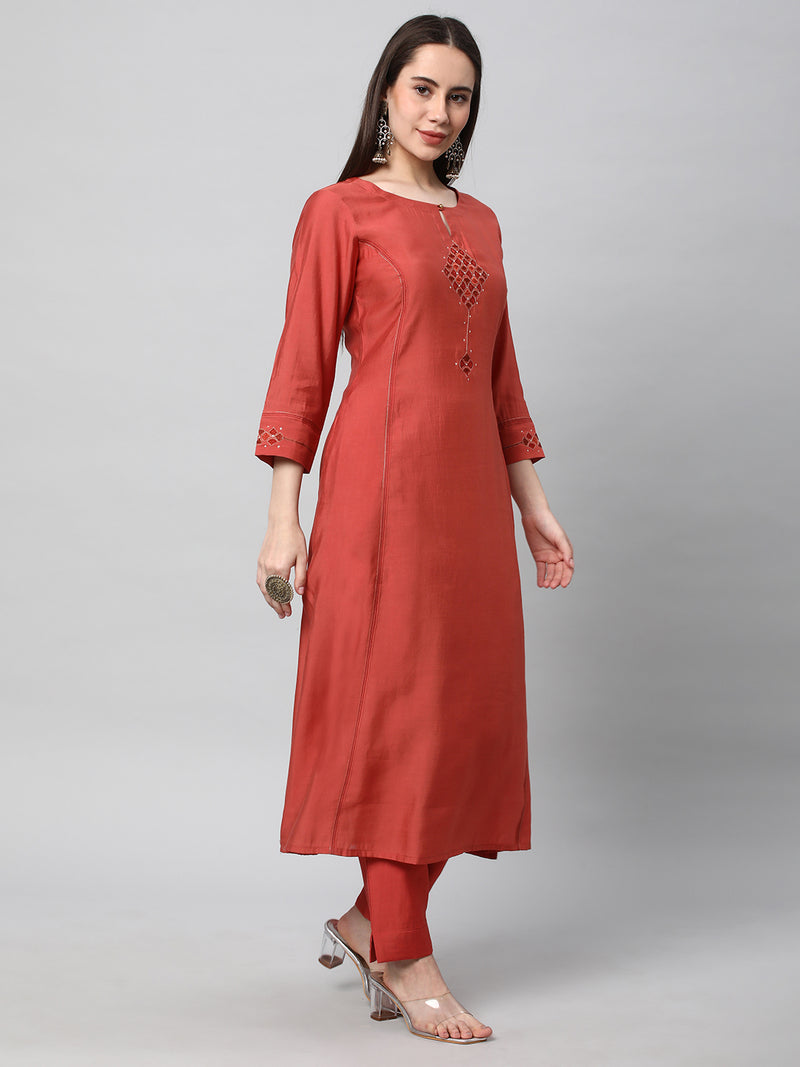 VAMA - A flared kurta with shoulder placement with  machine embroidery enhanced with sequin detail.