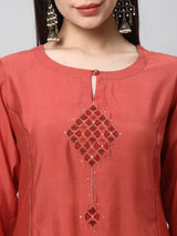 VAMA - A flared kurta with shoulder placement with  machine embroidery enhanced with sequin detail.