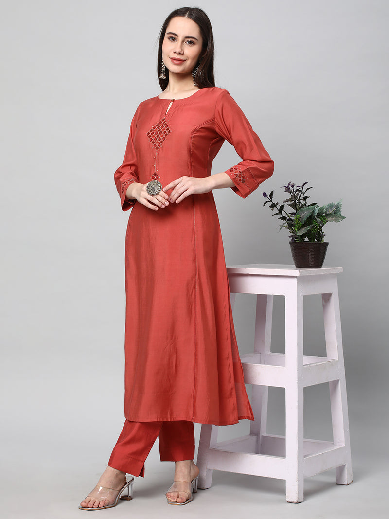 VAMA - A flared kurta with shoulder placement with  machine embroidery enhanced with sequin detail.