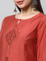 VAMA - A flared kurta with shoulder placement with  machine embroidery enhanced with sequin detail.