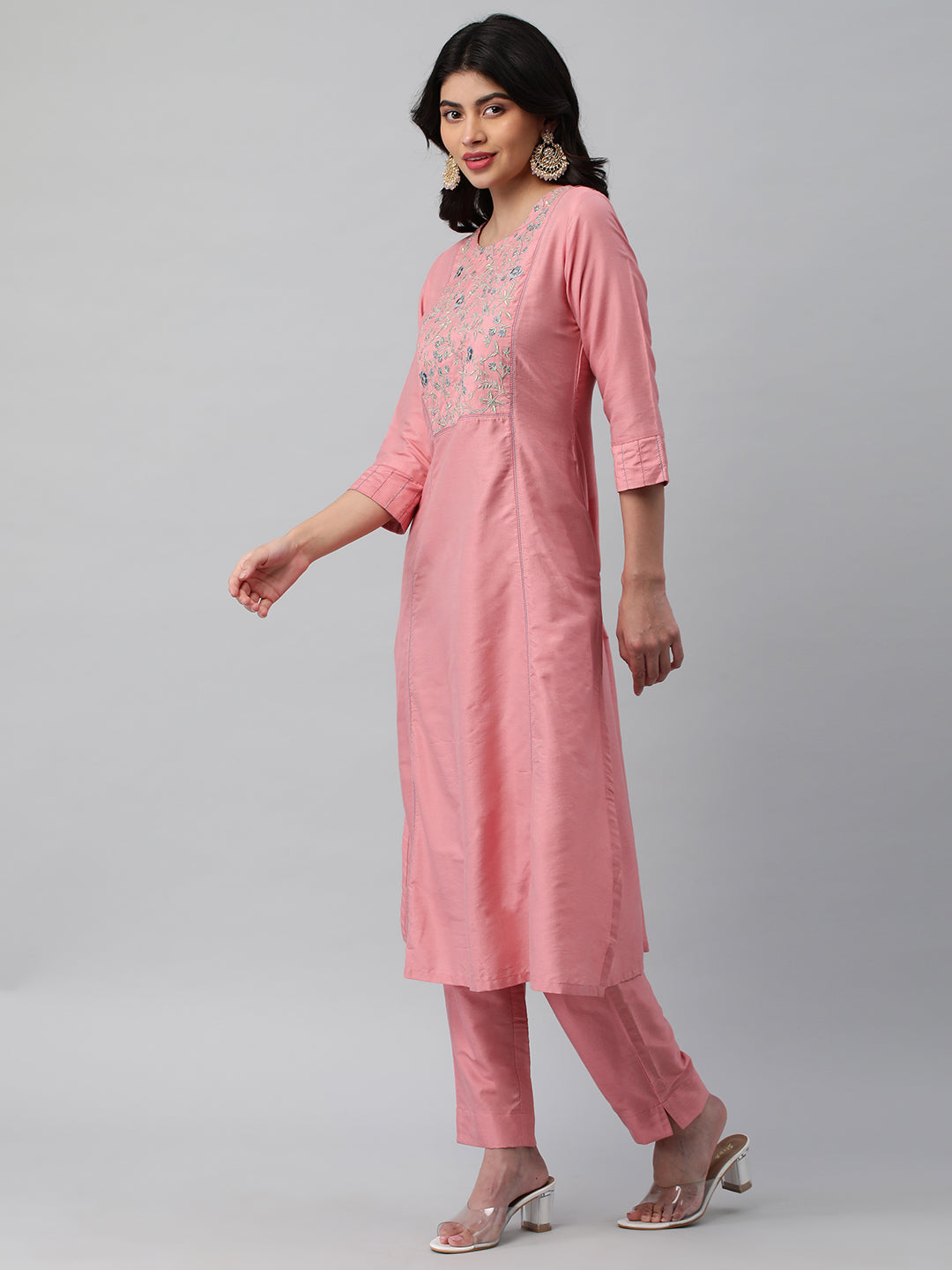 Party Edit- A shoulder princess kurta with the detail of contrasting stitch lines